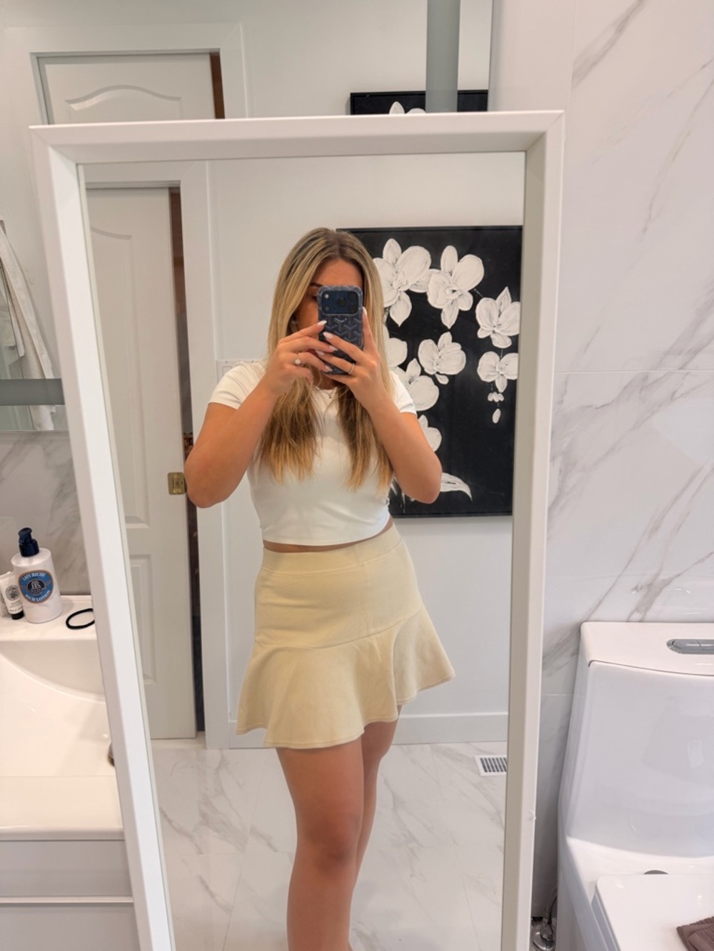 aerie Cream Flounce Mini Skirt